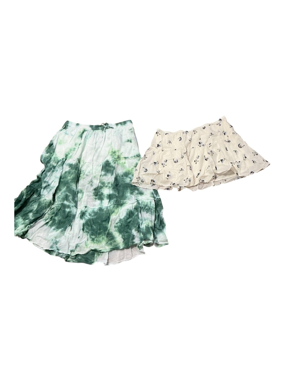 Ambrielle Green Tie-Dye Maxi Skirt with Cream Printed Mini Layer